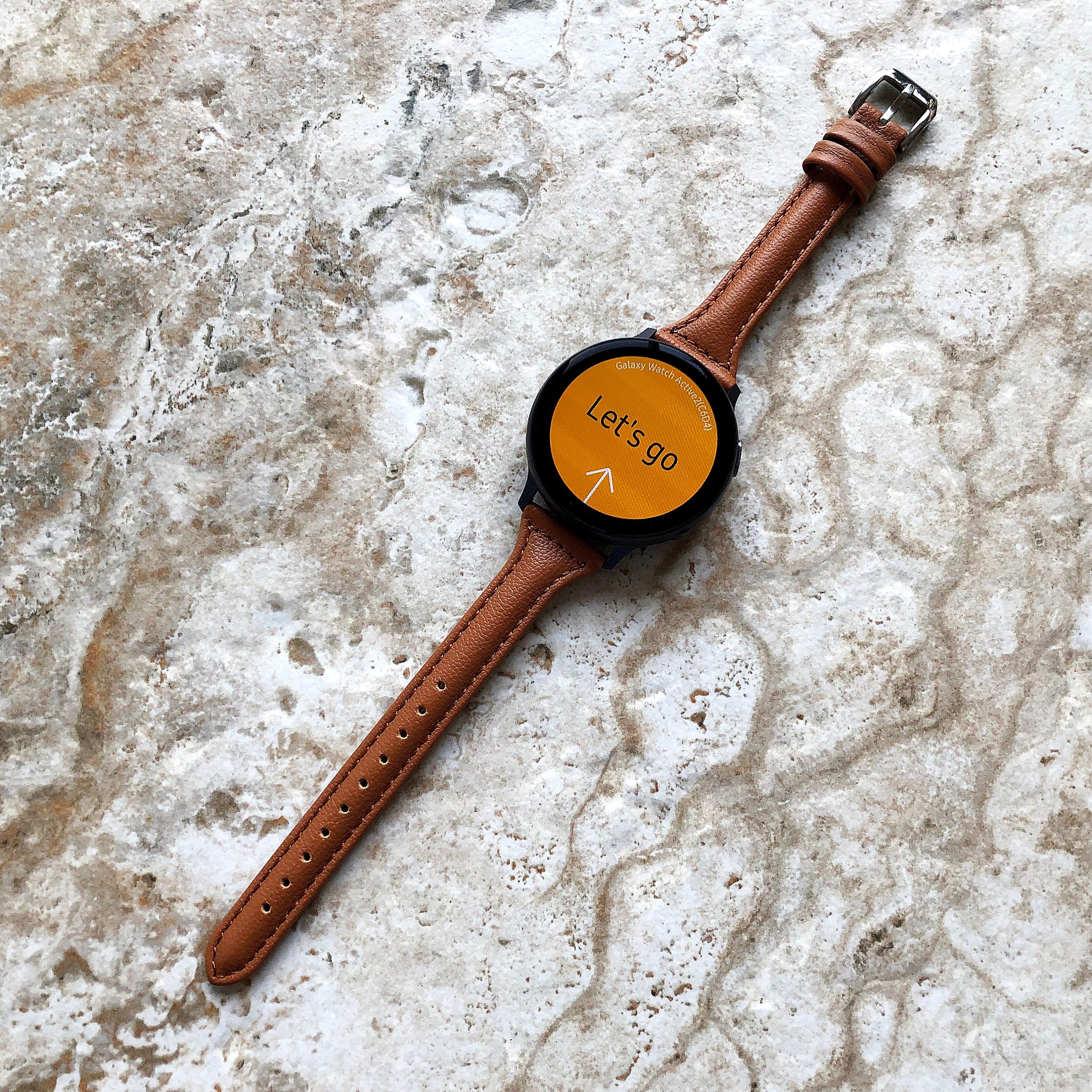 Brown Slim Band for Samsung Watch 7 6 5 4 40mm 44mm 45mm Classic 42mm 43mm 46mm 47mm Leather with Stitches Bracelet Strap Quick Release B20